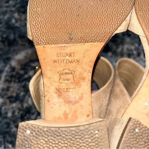 Stuart Weitzman Suede Block Heel Sandals SoHo Tan - Picture 4 of 9